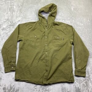 MOLOKAI SURF CO Olive Green Hooded Long Sleeve Button Up Shirt Mens XL